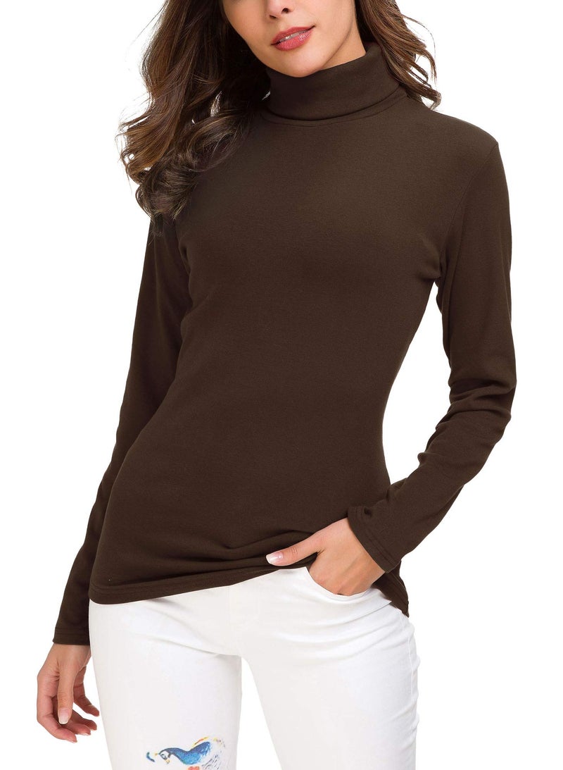 EXCHIC Women's Long Sleeve Turtleneck Sweater Slim Fitted Knitted Pullover Sweater Tops (Coffee, Medium) - Image 4